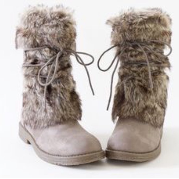 Harbor mid calf lace up faux fur vegan suede boots - Picture 2 of 6